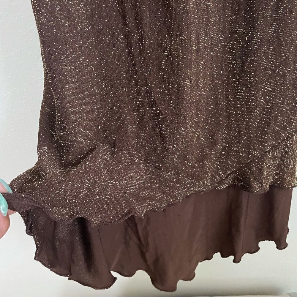 PIA Vintage Brown metallic gold bronze hi-lo dress - Picture 14 of 16